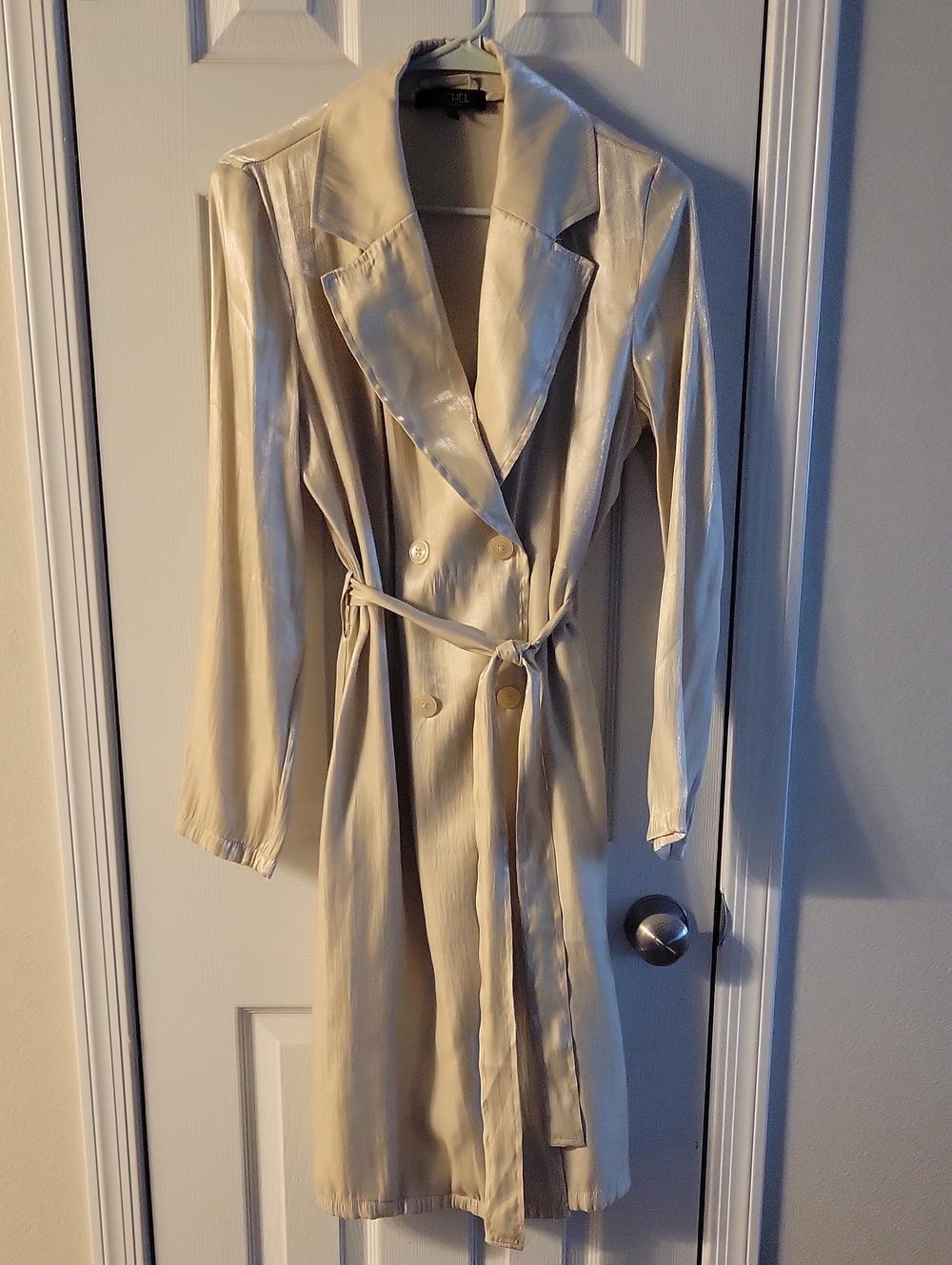 RACHEL Rachel Roy Cream Double-Breasted Long Trench Coat